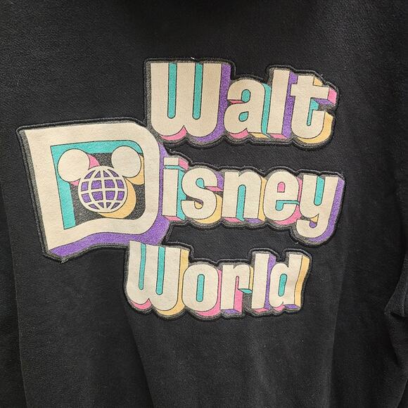 Walt Disney World Retro Embroidered Zip-up Black Unisex Hoodie Size M - Picture 2 of 13